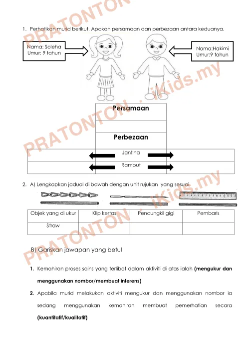 Pratonton muka 1 lembaran Latihan Sains — Sains Tahun 3