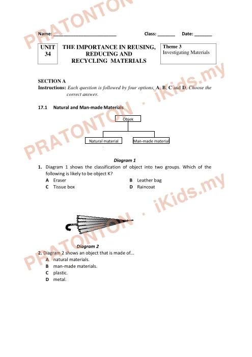 Pratonton muka 1 lembaran Latihan Sains 3 — Sains Tahun 4