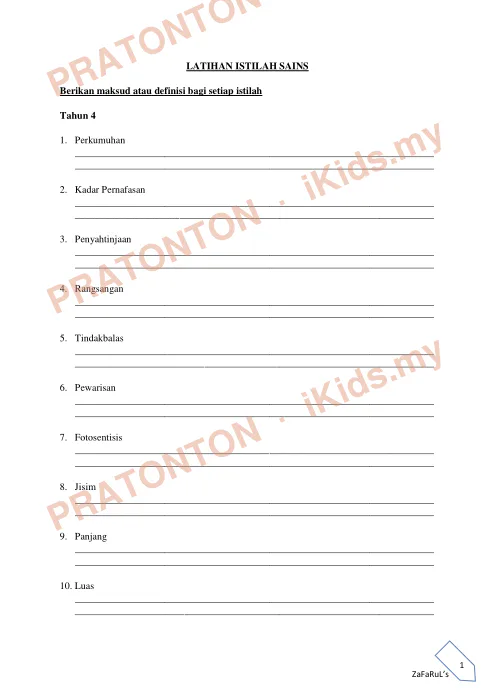 Pratonton muka 1 lembaran Latihan Sains 7 — Sains Tahun 4