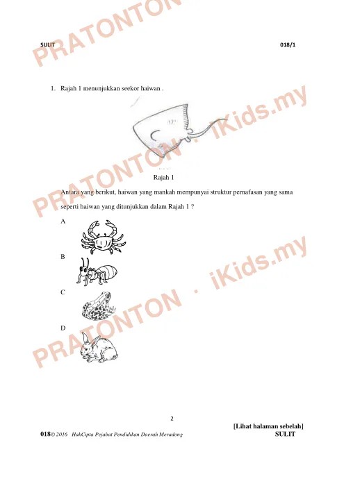 Pratonton muka 1 lembaran Latihan Sains Kertas 1 — Set Soalan Objektif — Sains Tahun 6