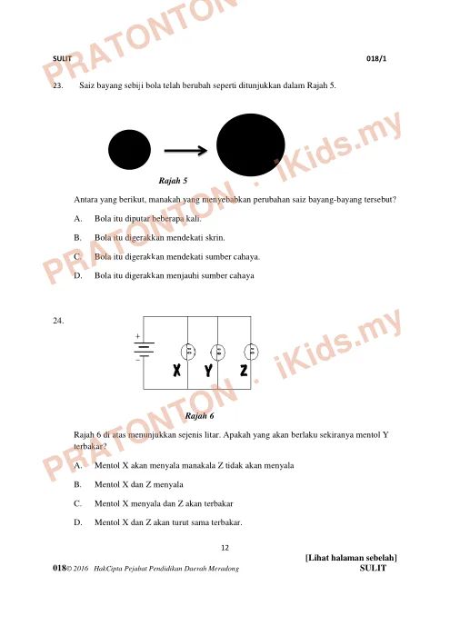 Pratonton muka 11 lembaran Latihan Sains Kertas 1 — Set Soalan Objektif — Sains Tahun 6