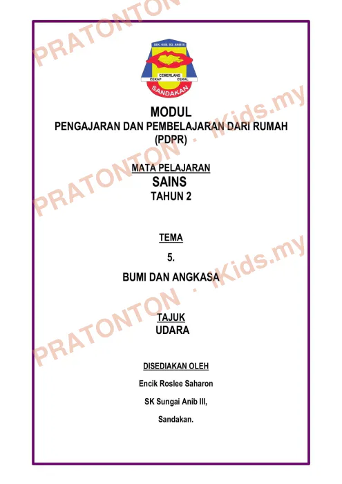 Pratonton muka 1 lembaran Latihan Sains Tahun 2 — Sains Tahun 2
