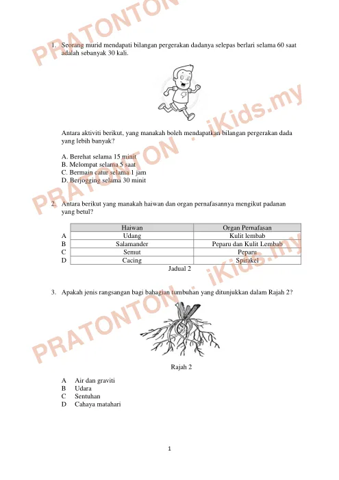 Pratonton muka 1 lembaran Latihan Sains Tahun 6 Kertas 1 — Set 4 — Sains Tahun 6