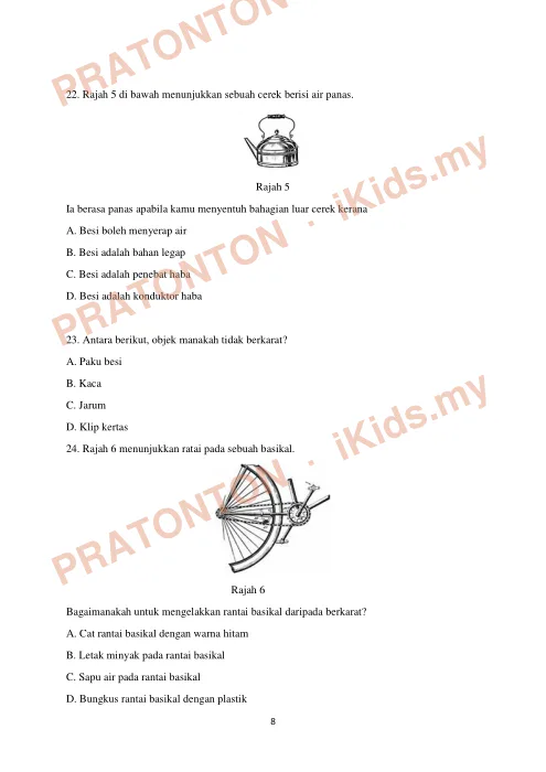 Pratonton muka 8 lembaran Latihan Sains Tahun 6 Kertas 1 — Set 4 — Sains Tahun 6