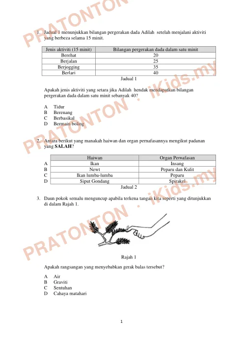 Pratonton muka 1 lembaran Latihan Sains Tahun 6 Kertas 1 — Set 6 — Sains Tahun 6