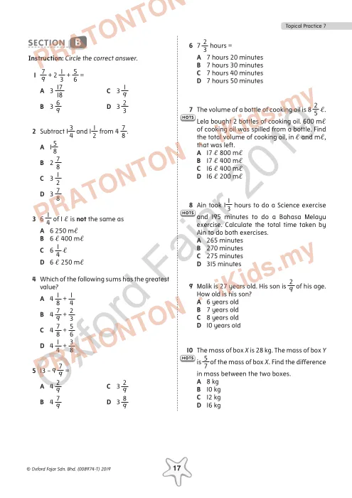 Pratonton muka 2 lembaran Latihan Topikal Matematik Tahun 5 — Pecahan (Bahasa Inggeris) — Matematik Tahun 5