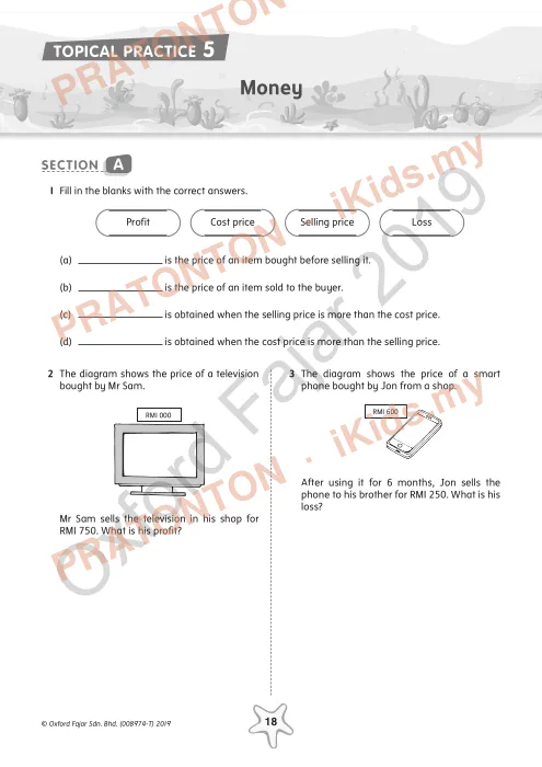 Pratonton muka 1 lembaran Latihan Topikal Matematik Tahun 6 — Wang (Bahasa Inggeris) — Matematik Tahun 6