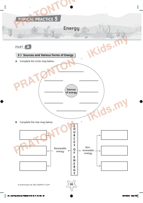 Pratonton muka 1 lembaran Latihan Topikal Sains Tahun 5 — Tenaga (Bahasa Inggeris) — Sains Tahun 5