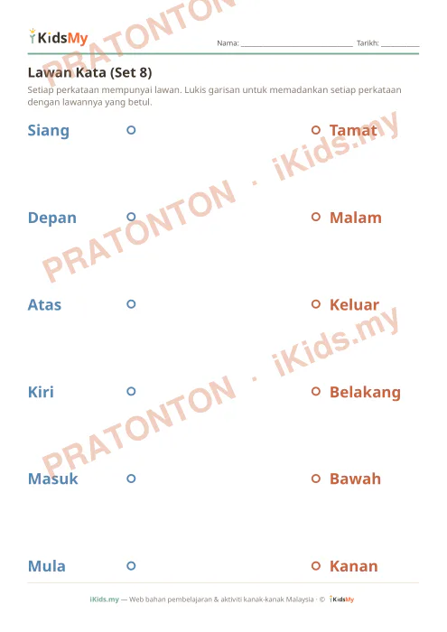 Pratonton muka 1 lembaran Lawan Kata (Set 8) — Bahasa Melayu Tahun 2