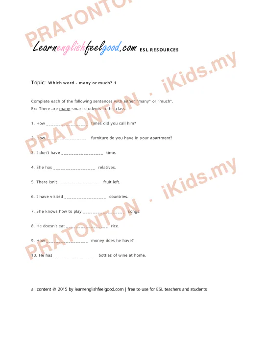 Pratonton muka 1 lembaran Learnenglishfeelgood.com — Bahasa Inggeris Tahun 1