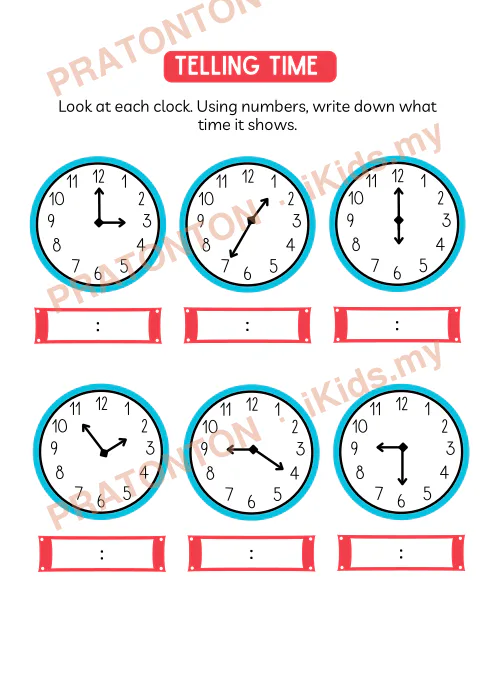 Pratonton muka 1 lembaran Learning to Tell Time Worksheets — Matematik Tahun 3