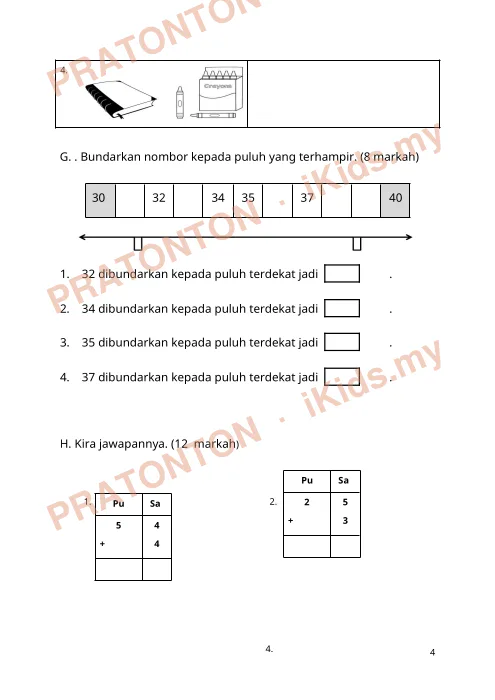 Pratonton muka 4 lembaran ________________________ — Matematik Tahun 1