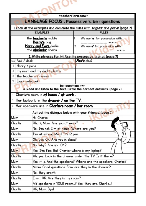 Pratonton muka 1 lembaran Lembaran Kerja Bahasa Inggeris Tahun 5 — Possessive — Bahasa Inggeris Tahun 5
