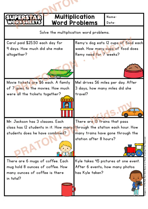 Pratonton muka 1 lembaran Lembaran Kerja Masalah Berayat Darab — Set 1 (Bahasa Inggeris) — Matematik Tahun 5