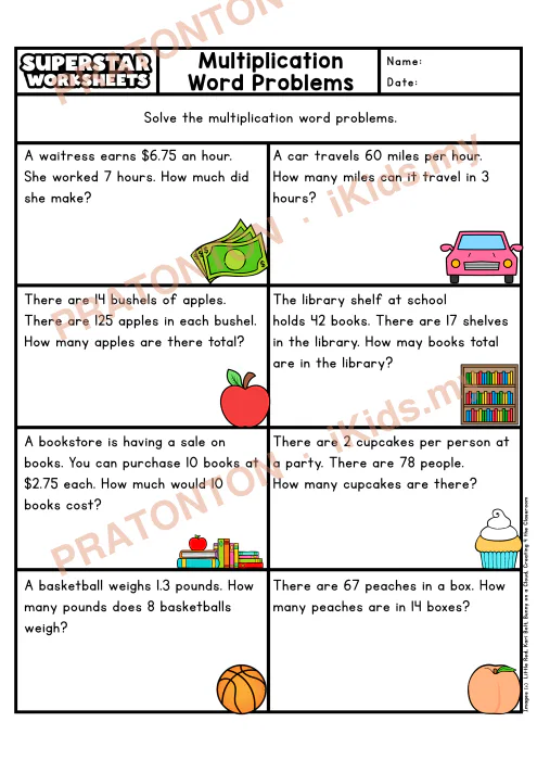Pratonton muka 1 lembaran Lembaran Kerja Masalah Berayat Darab — Set 3 (Bahasa Inggeris) — Matematik Tahun 5