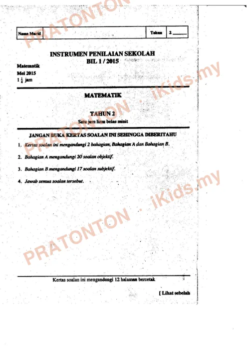 Pratonton muka 1 lembaran Lembaran Kerja Matematik 10 — Matematik Tahun 2