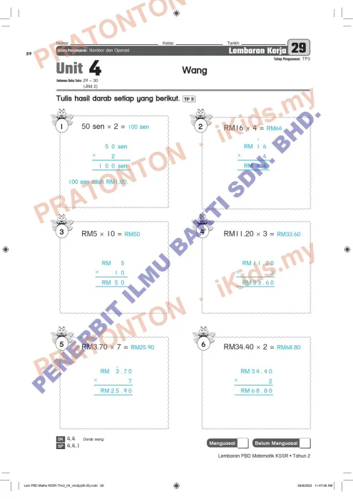 Pratonton muka 31 lembaran Lembaran Kerja Matematik 14 — Matematik Tahun 2