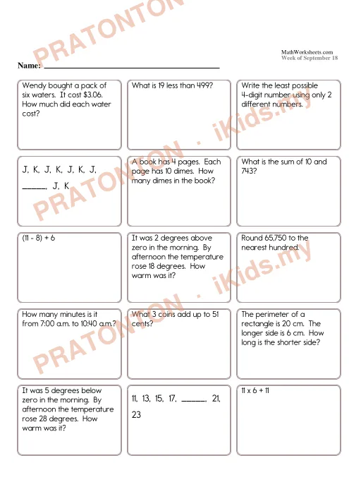 Pratonton muka 1 lembaran Lembaran Kerja Matematik Tahun 5 — Set 4 (Bahasa Inggeris) — Matematik Tahun 5