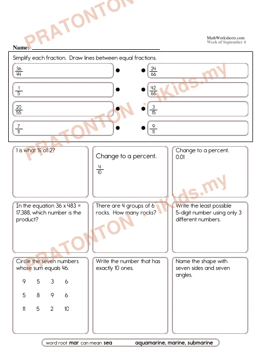 Pratonton muka 1 lembaran Lembaran Kerja Matematik Tahun 5 — Set 5 (Bahasa Inggeris) — Matematik Tahun 5