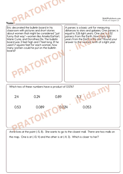 Pratonton muka 9 lembaran Lembaran Kerja Matematik Tahun 6 — Set 1 (Bahasa Inggeris) — Matematik Tahun 6