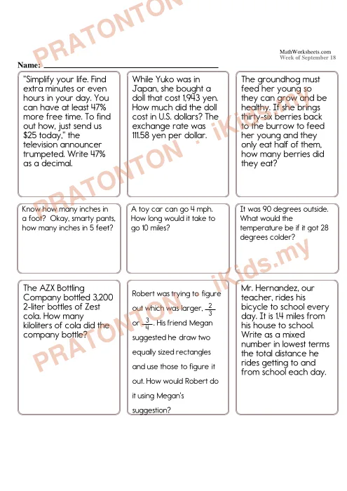 Pratonton muka 1 lembaran Lembaran Kerja Matematik Tahun 6 — Set 3 (Bahasa Inggeris) — Matematik Tahun 6