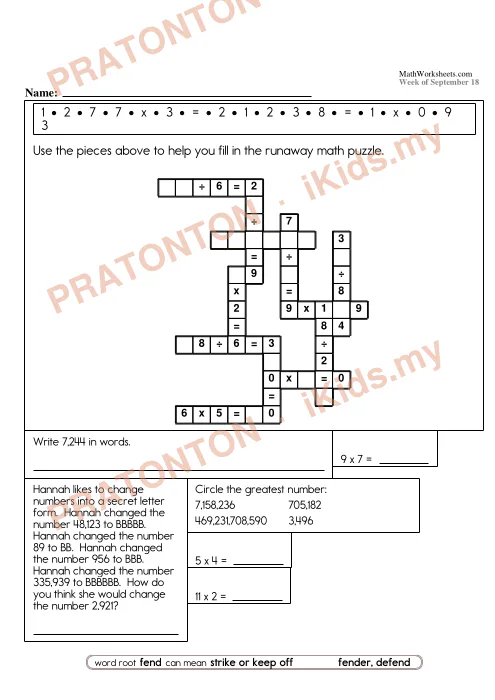 Pratonton muka 8 lembaran Lembaran Kerja Matematik Tahun 6 — Set 3 (Bahasa Inggeris) — Matematik Tahun 6