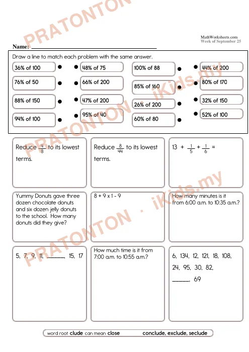 Pratonton muka 1 lembaran Lembaran Kerja Matematik Tahun 6 — Set 4 (Bahasa Inggeris) — Matematik Tahun 6