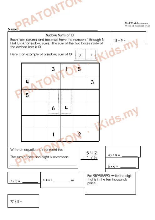 Pratonton muka 12 lembaran Lembaran Kerja Matematik Tahun 6 — Set 4 (Bahasa Inggeris) — Matematik Tahun 6