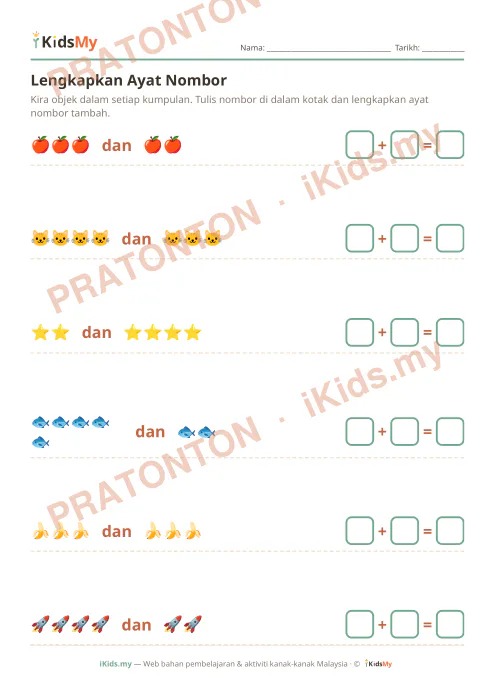Pratonton muka 1 lembaran Lengkapkan Ayat Nombor — Matematik Tahun 1