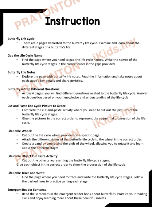 Pratonton muka 1 lembaran Life Cycle of a Butterfly — Sains Anak Istimewa
