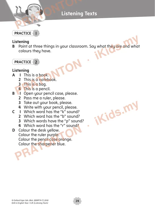 Pratonton muka 1 lembaran Listening Texts — Bahasa Inggeris Tahun 1
