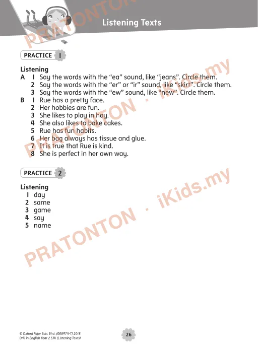 Pratonton muka 1 lembaran Listening Texts — Bahasa Inggeris Tahun 2