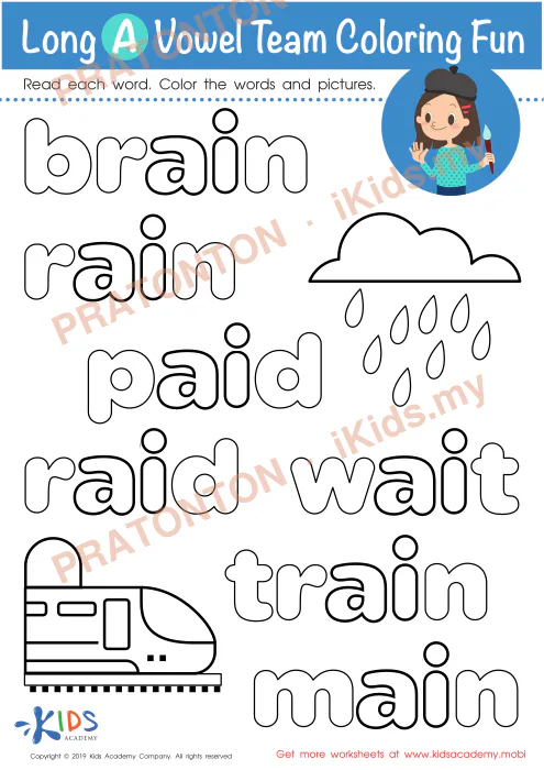 Pratonton muka 1 lembaran Long A Vowel Team Coloring Fun — Bahasa Inggeris Tahun 2