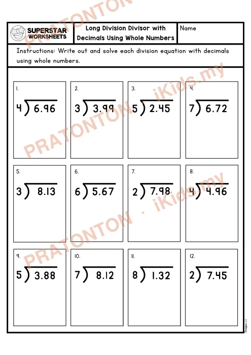 Pratonton muka 1 lembaran Bahagi Panjang dengan Perpuluhan — Set 2 — Matematik Tahun 6
