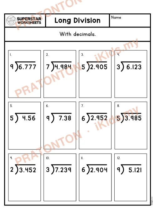 Pratonton muka 1 lembaran Bahagi Panjang dengan Perpuluhan — Set 4 — Matematik Tahun 6