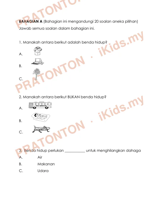 Pratonton muka 1 lembaran Makanan — Bahasa Inggeris Tahun 3