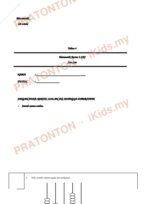 Pratonton muka 1 lembaran Matematik (2) — Matematik Tahun 4