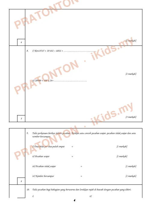 Pratonton muka 4 lembaran Latihan Matematik — Matematik Tahun 4