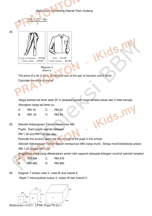Pratonton muka 9 lembaran Matematik Kertas 1 MGC — Matematik Tahun 6