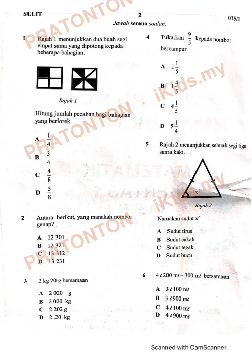 Pratonton muka 1 lembaran matematik kertas 1 tahun 4 — Matematik Tahun 4