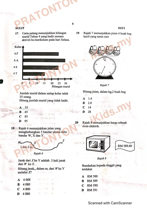 Pratonton muka 4 lembaran matematik kertas 1 tahun 4 — Matematik Tahun 4