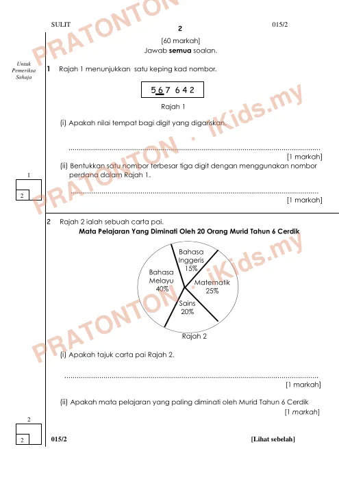 Pratonton muka 1 lembaran MATEMATIK KERTAS 2 (AR3 ) — Matematik Tahun 6