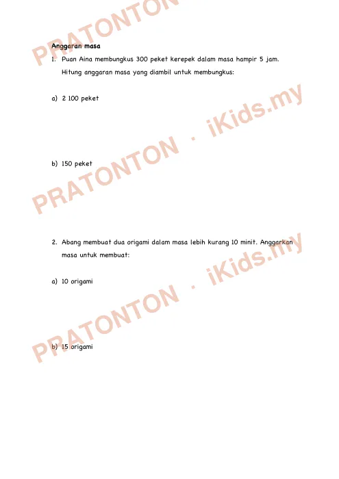 Pratonton muka 1 lembaran Latihan Masa dan Waktu — Matematik Tahun 4