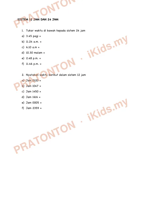 Pratonton muka 1 lembaran Latihan Matematik — Matematik Tahun 4