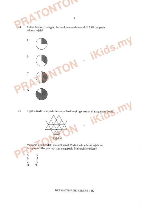 Pratonton muka 7 lembaran Matematik Tahun 6 [2016] BK9 K1 (soalan) 4 — Matematik Tahun 6