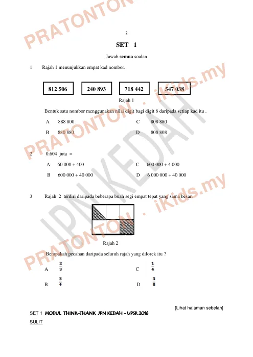 Pratonton muka 1 lembaran Matematik Tahun 6 Set1 K1 — Matematik Tahun 6