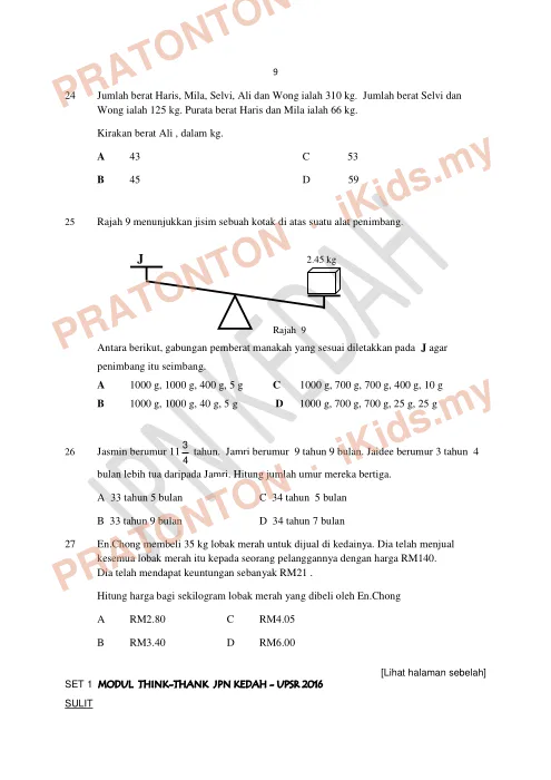 Pratonton muka 8 lembaran Matematik Tahun 6 Set1 K1 — Matematik Tahun 6