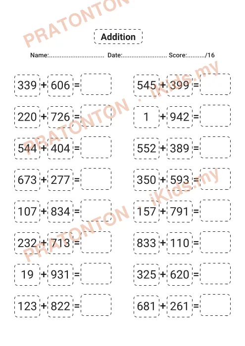 Pratonton muka 66 lembaran Math Workbook (Tambah) — Matematik Tahun 1