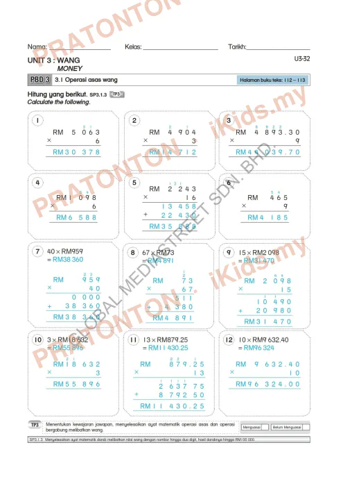 Pratonton muka 21 lembaran Latihan Matematik — Matematik Tahun 4