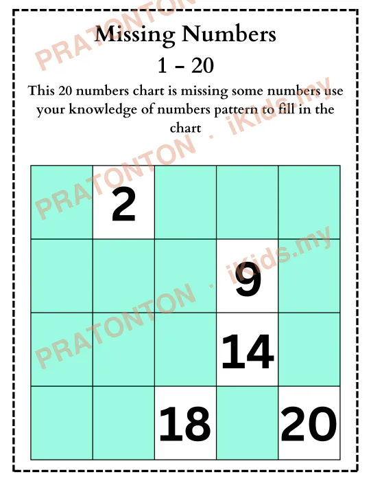 Pratonton muka 5 lembaran Missing Numbers — Matematik Tahun 1